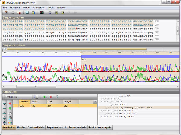 Sequence editor in the BIONUMERICS software